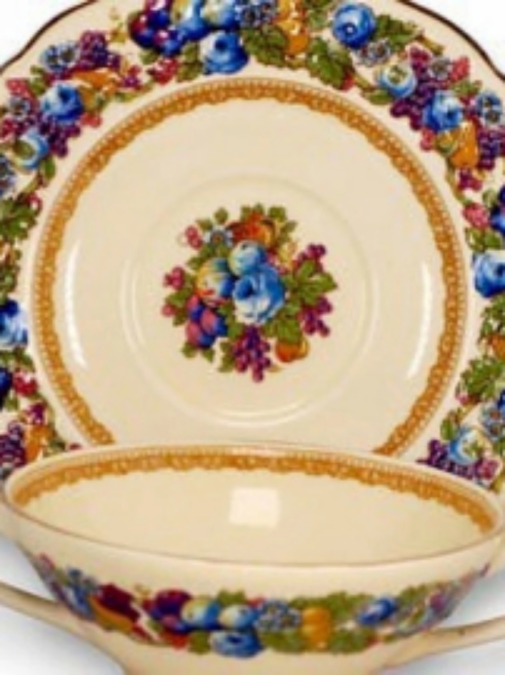 Floral Dinnerware Set in Cream & Blue Like New
